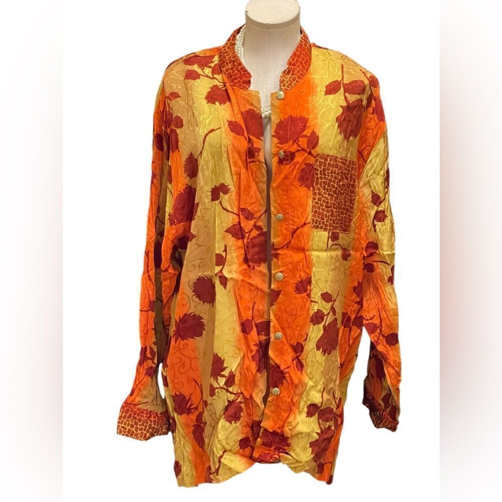 Retro Radiance: Vintage Yellow & Orange Abstract Button-Up